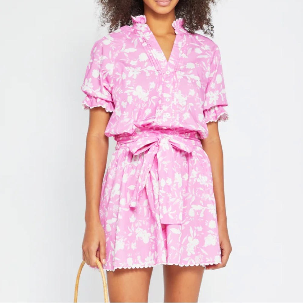 Floral Pink Mini Dress with Tie Waist
